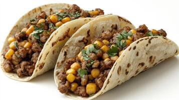 Savor the richness of these freshly crafted tacos filled with flavorful meat and corn photo