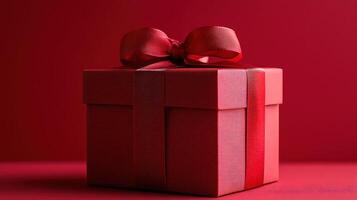 A vibrant red gift box with an elegant bow, perfect for celebrating special occasions photo