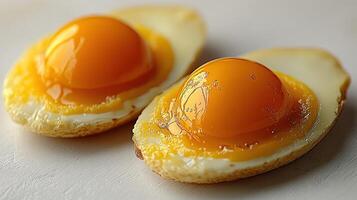 Golden yolks shine on freshly cooked eggs, ready for a delicious breakfast feast photo