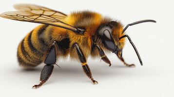 A detailed view of a bee capturing its vibrant colors and delicate features while at rest photo