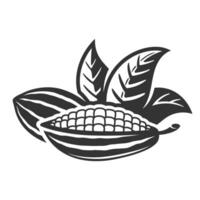 Black cocoa pod with leaves isolated on white background vector