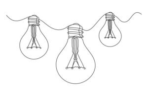 Continuous line drawing electric light bulb isolated on white background vector