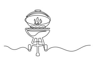 Continuous line drawing bbq grill isolated on white background vector