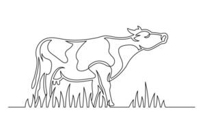 Continuous one line farm cow isolated on white background vector