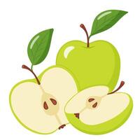 ripe green apple with a slice vector