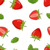 Seamless pattern of strawberries with leaves on a white background vector