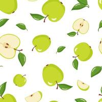 seamless pattern green apples with leaves vector