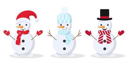 set of snowmen in a hat and scarf vector