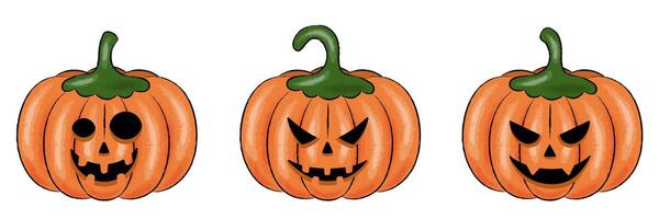 halloween pumpkin set with faces vector