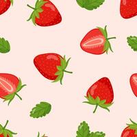 Seamless pattern of strawberries with leaves on a pink background vector