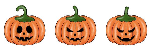 cute halloween pumpkin with faces vector