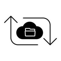 cloud computing with arrow up isolated icon illustration design black and white vector
