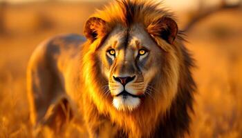 A powerful male lion with a majestic mane, symbolizing strength and royalty, suitable for wildlife documentaries and conservation campaigns Generated by AI photo