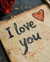 I love you on a paper with a red rose photo