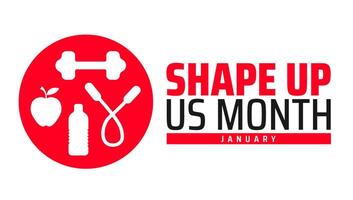 Shape Up US Month background banner or poster design template with gym icon. vector
