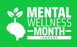 Mental Wellness Month background banner or poster design template with green color. vector