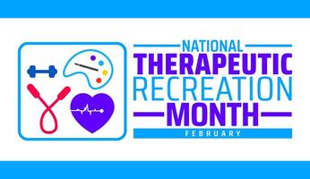 National Therapeutic Recreation Month background banner or poster design template. observed every year in February. Holiday concept. Use to any Template, card, poster, placard, template. vector
