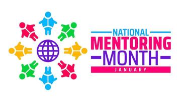 National Mentoring Month background banner or poster design template with man icon. vector