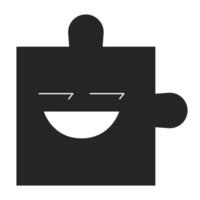 Puzzle piece with playful face black and white 2D line object. Psychology personality. Flirting teasing. Facial expression jigsaw isolated clip art outline item. Monochromatic spot illustration vector