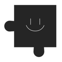 Puzzle piece with happy face black and white 2D line object. Psychology personality character smile. Facial expression jigsaw isolated clip art outline item. Monochromatic spot illustration vector