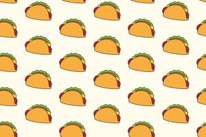 taco with tomato, lettuce, meat colorful pattern on cream background. doodle taco mexican tasty food object symbol seamless pattern background. funny taco food seamless pattern for decor, merchandise vector