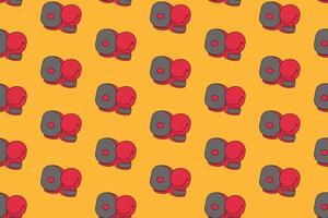 boxing glove and punching pad colorful pattern on yellow background. doodle boxing mitt, target punch pad symbol seamless pattern background. boxing, punching gloves pattern for decor, merchandise vector