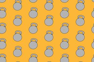 kettlebell fitness gym colorful pattern on yellow background. doodle kettlebell barbell object symbol seamless pattern background. kettlebell seamless pattern for fitness gym decor and merchandise vector