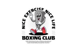 punching pad target with rectangular shape cartoon character mascot illustration with walking pose and show waving hand for boxing training fighter sport club mascots and merchandise vector