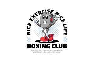 punching target pad mitt retro cartoon character mascot illustration with standing pose and showing both arm muscles for boxing training fighter sport club mascots and merchandise vector