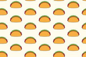 tasty taco food colorful pattern on cream background. doodle taco mexican food object symbol seamless pattern background. taco with tomato, lettuce, meat seamless pattern for decor, merchandise vector