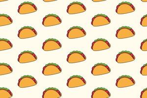 taco mexican tasty food colorful pattern on cream background. doodle taco with tomato, lettuce, meat object symbol seamless pattern background. funny taco food seamless pattern for decor, merchandise vector
