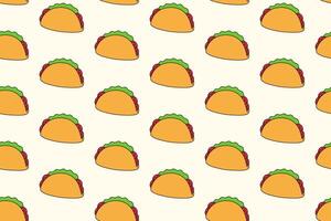 taco with tomato, lettuce, salad colorful pattern on cream background. doodle taco mexican tasty food object symbol seamless pattern background. funny taco food seamless pattern for decor, merchandise vector