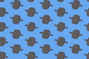 abs wheel fitness gym colorful pattern on blue background. doodle push up bar handle object symbol seamless pattern background. abs wheels bar handle seamless pattern for fitness decor and merchandise vector