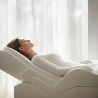 Client enjoying a spa treatment, lying on a massage table, promoting relaxation and wellness photo