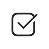 A checkmark icon visually represents approval and the completion of tasks. Its contemporary design features an adjustable stroke, making it adaptable for a wide range of applications and uses vector