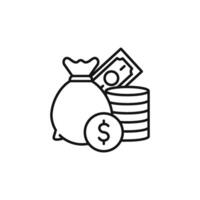This collection includes thin line icons representing key finance concepts like money management, savings, loans, cash handling, and budgeting for improved visual communication and understanding vector