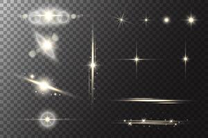 Star with light flare glow. Shiny sparkles with glitter and flashes. golden glare. Yellow magic twinkles with blurred silver lens flare and reflection vector