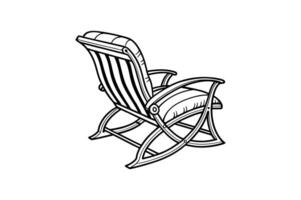 A rocking chair with a black and white outline vector