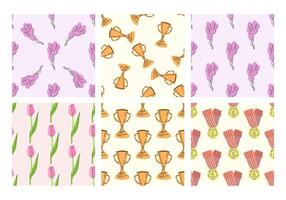 Set of seamless patterns with awards, flowers and balloons in flat style vector