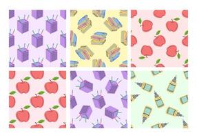 Set of seamless patterns with school supplies and apples in flat style vector