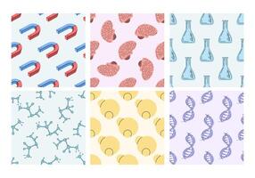 Set of seamless patterns with science and education symbols in flat style vector