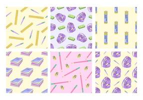 Set of seamless patterns with school stationery and books in flat style vector