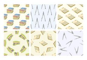 Set of seamless patterns with books, compasses and stationery in flat style vector