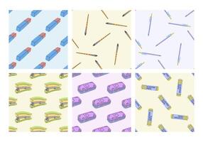 Set of seamless patterns with school and office supplies in flat style vector
