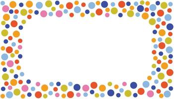 Abstract colorful confetti frame. Cutte border with small circles. Festive poster background. vector