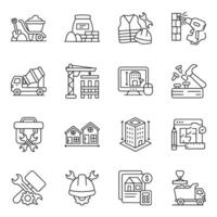 Set of Construction and Erection Linear Icons vector