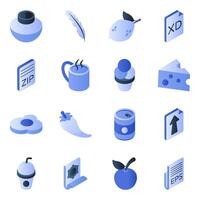 Set of Food and Travel Flat Isometric Icons vector