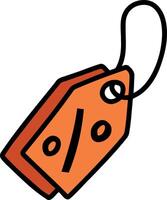 Cardboard label with rope with percentage sign. Empty template for cardboard tag. vector