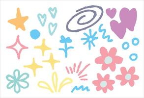 Doodle art. Sketch kid line. Set of simple scribble design. Various paint geometric sign. Abstract stroke element vector