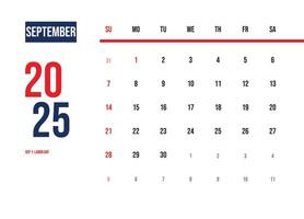 Elegant minimalist design calendar september 2025 vector
